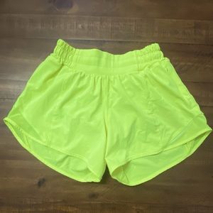 lululemon Neon Yellow Hotty Hot Lined Low Rise Shorts 4”